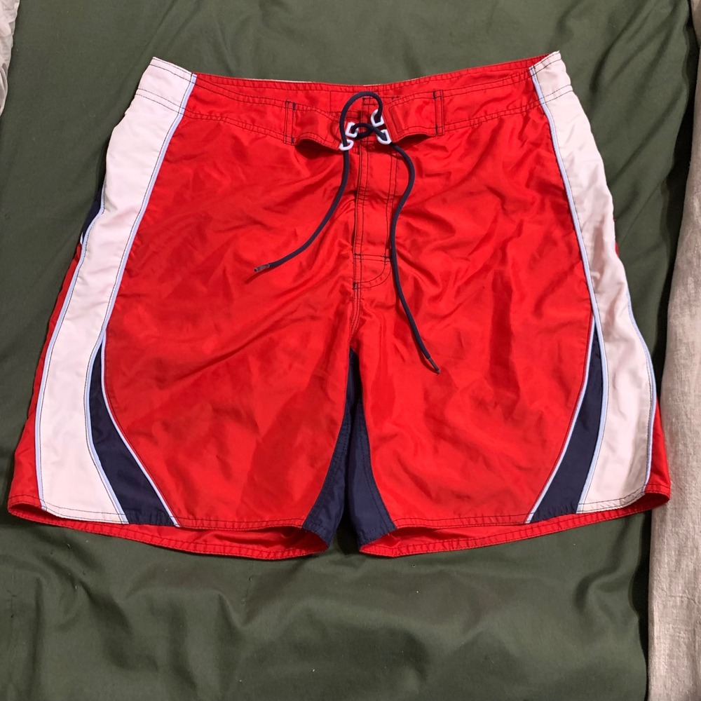 Tommy Hilfiger Flag Logo Swim‎ Trunks Shorts Men's Size Large Red White Blue Y2K